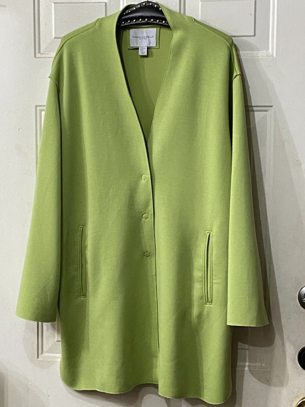 Carolina Belle Montreal Sz XL  Knit Duster Cardigan Snap Pockets Lime Green
